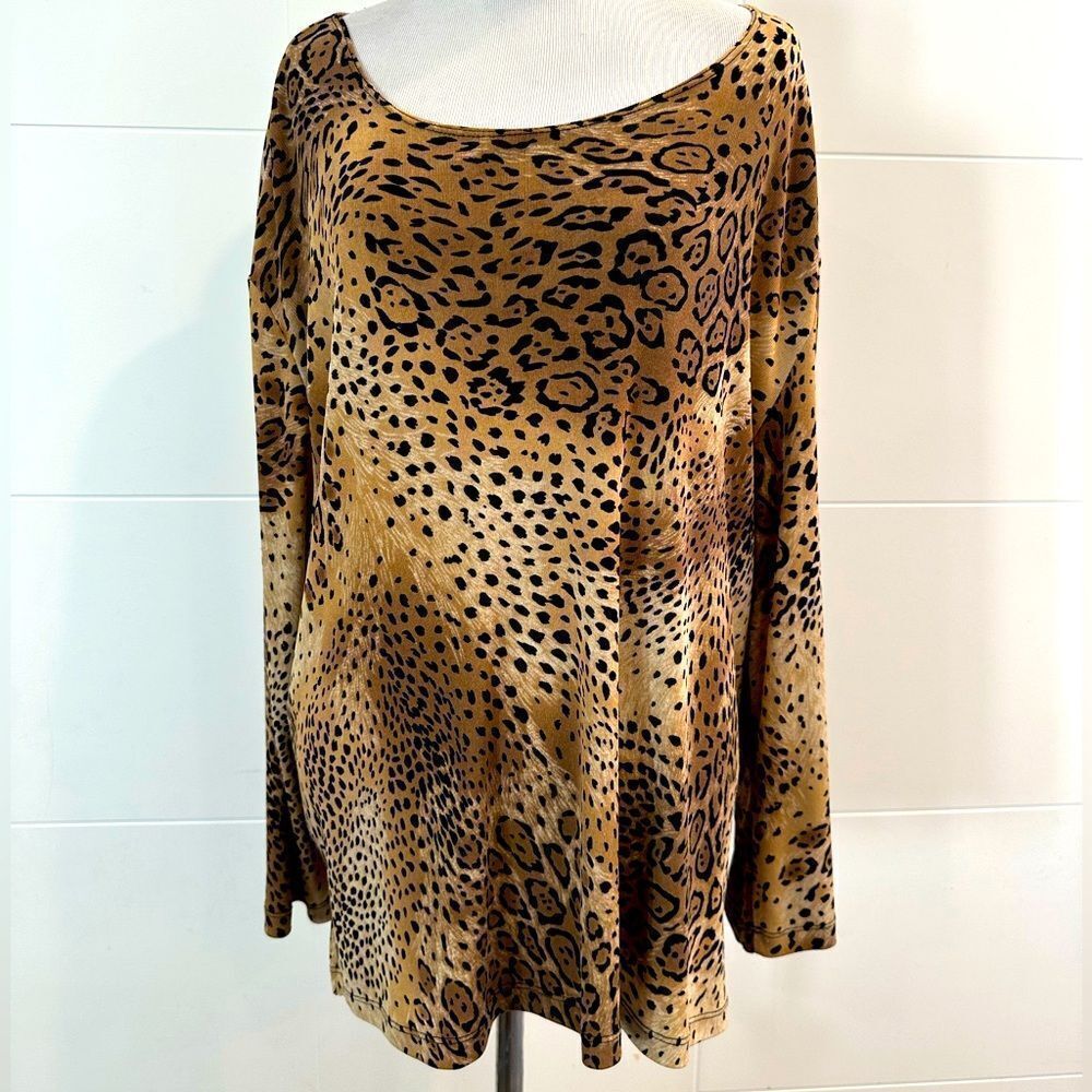 Notations Tan and Brown Long Sleeve Relaxed Blouse